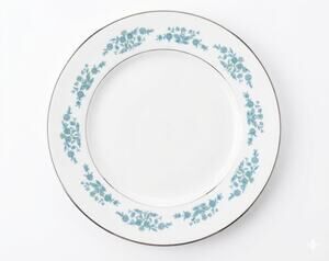 Vintage Sango Fine China Dinner Plate Sage 3785 Blue Floral Silver Made in Japan